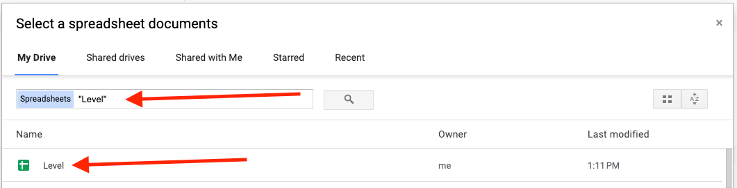 Screenshot - Find the spreadsheet