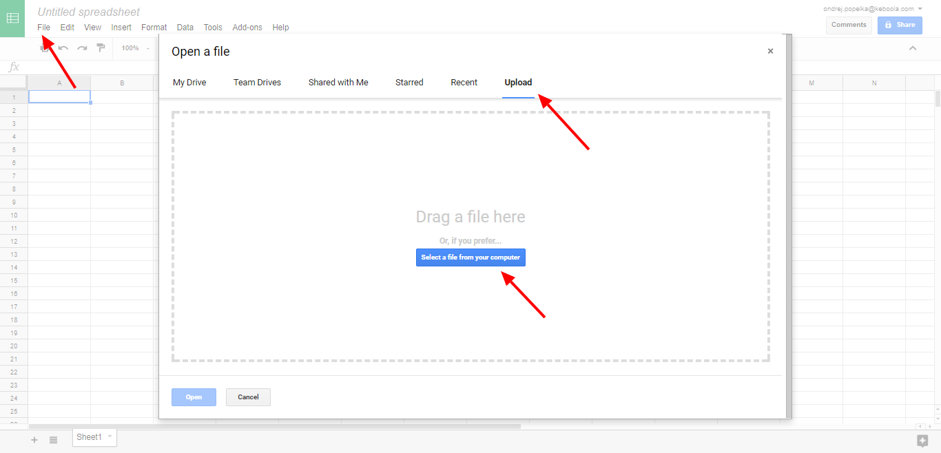 Screenshot - The sample data in Google Sheets