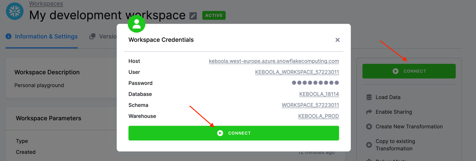Screenshot - Connect to the workspace